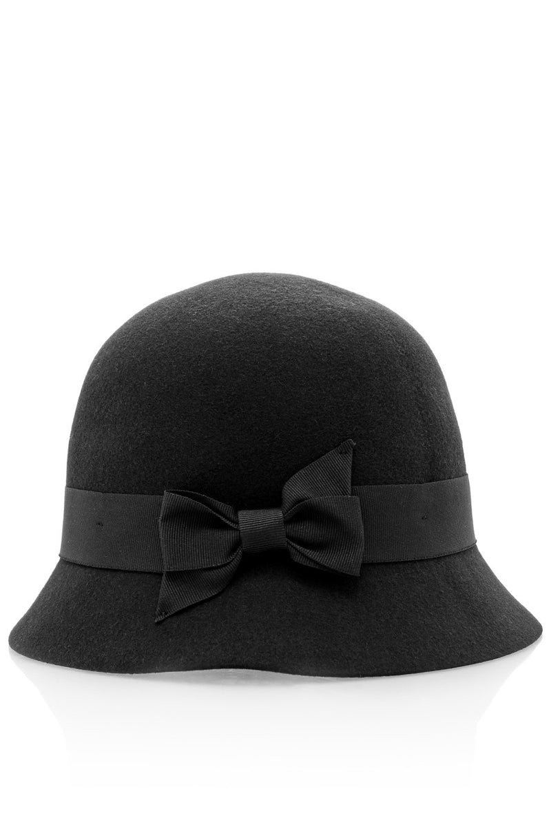 JUNIPER Black Bow Cloche Hat