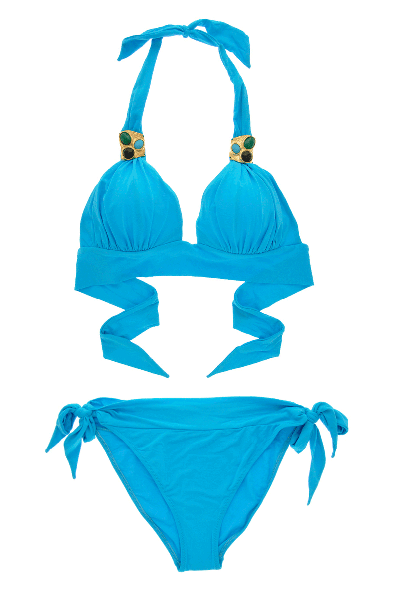 TAIDA Stone Embellished Turquoise Bikini