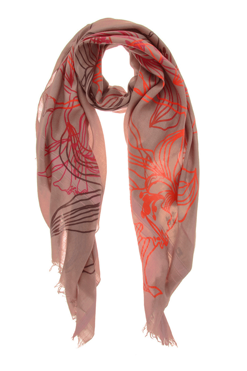 LILLIES Lilac Fluo Red Flock Wool Woman Scarf
