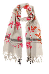LEIGH & LUCA Woman Scarf - ROSES Red Pink Cotton Silk Woman Scarf