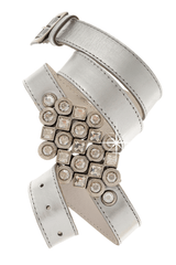 LK DESIGNS CRYSTAL CLUSTER Silver Leather Belt