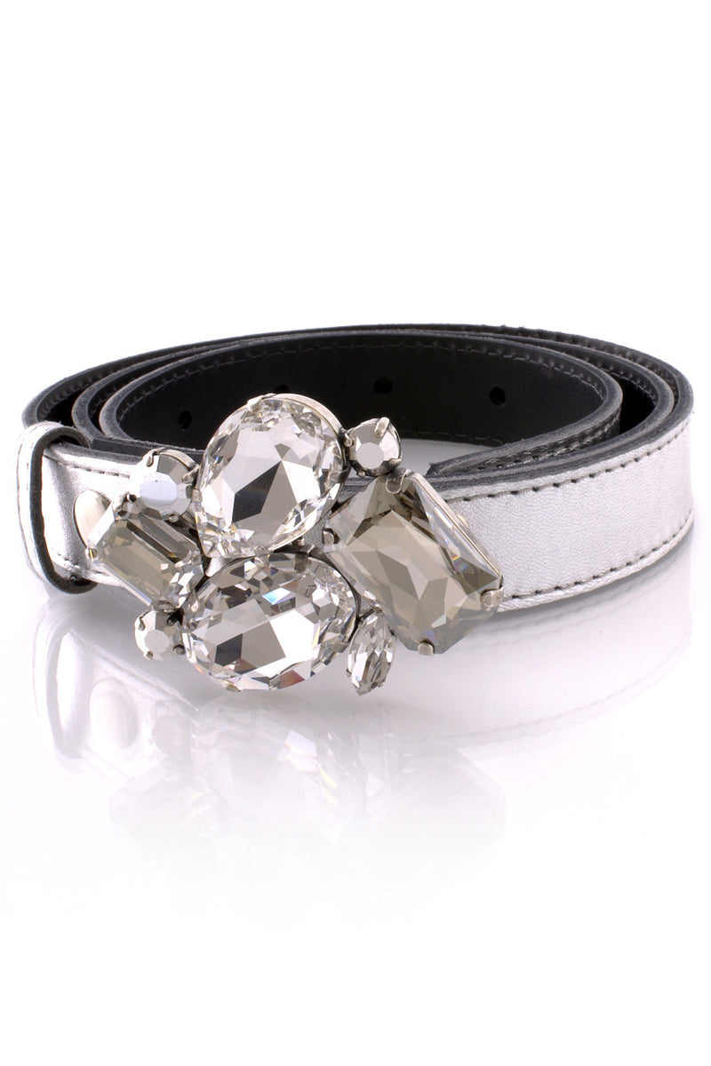 LK DESIGNS EGOIA Silver Crystal Leather Belt