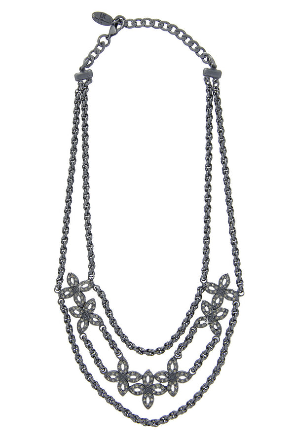 LK DESIGNS Gray Flower Necklace