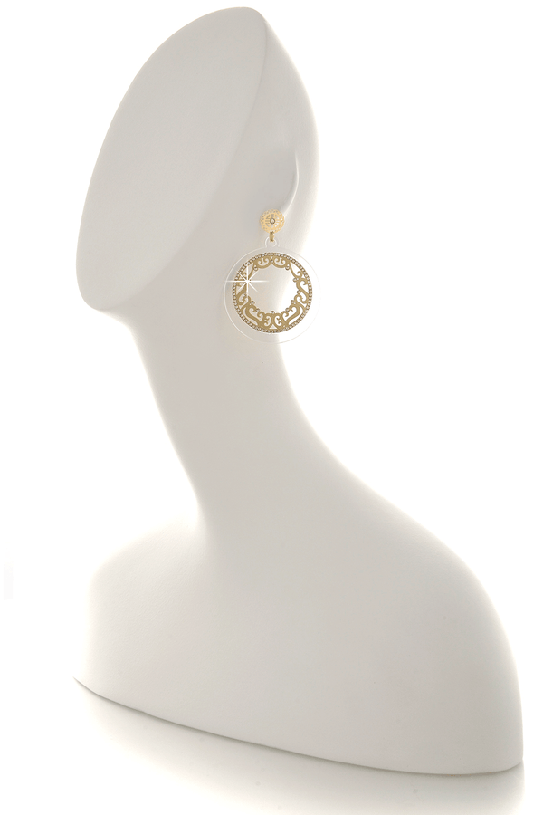 LK DESIGNS LUCIA Transparent Gold Crystal Filigree Earrings