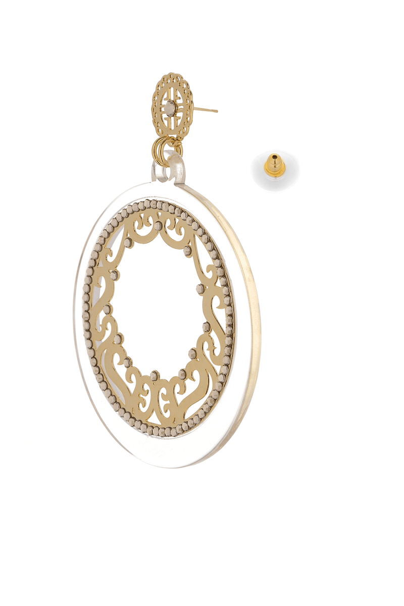 LK DESIGNS LUCIA Transparent Gold Crystal Filigree Earrings