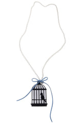 BIRD CAGE Black Silver Chain Pendant