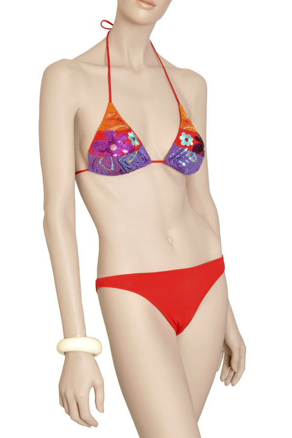 VERDE Sequin Flower Triangle Bikini