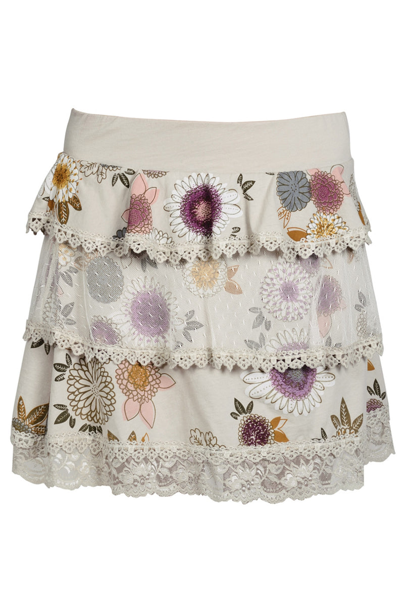 CELEBES Beige Lace Floral Skirt