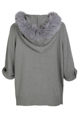 FELICIA Grey Fur Hooded Cardigan