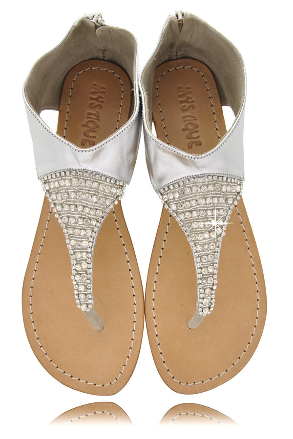 SILVER Crystal Leather Sandals