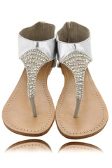 SILVER Crystal Leather Sandals
