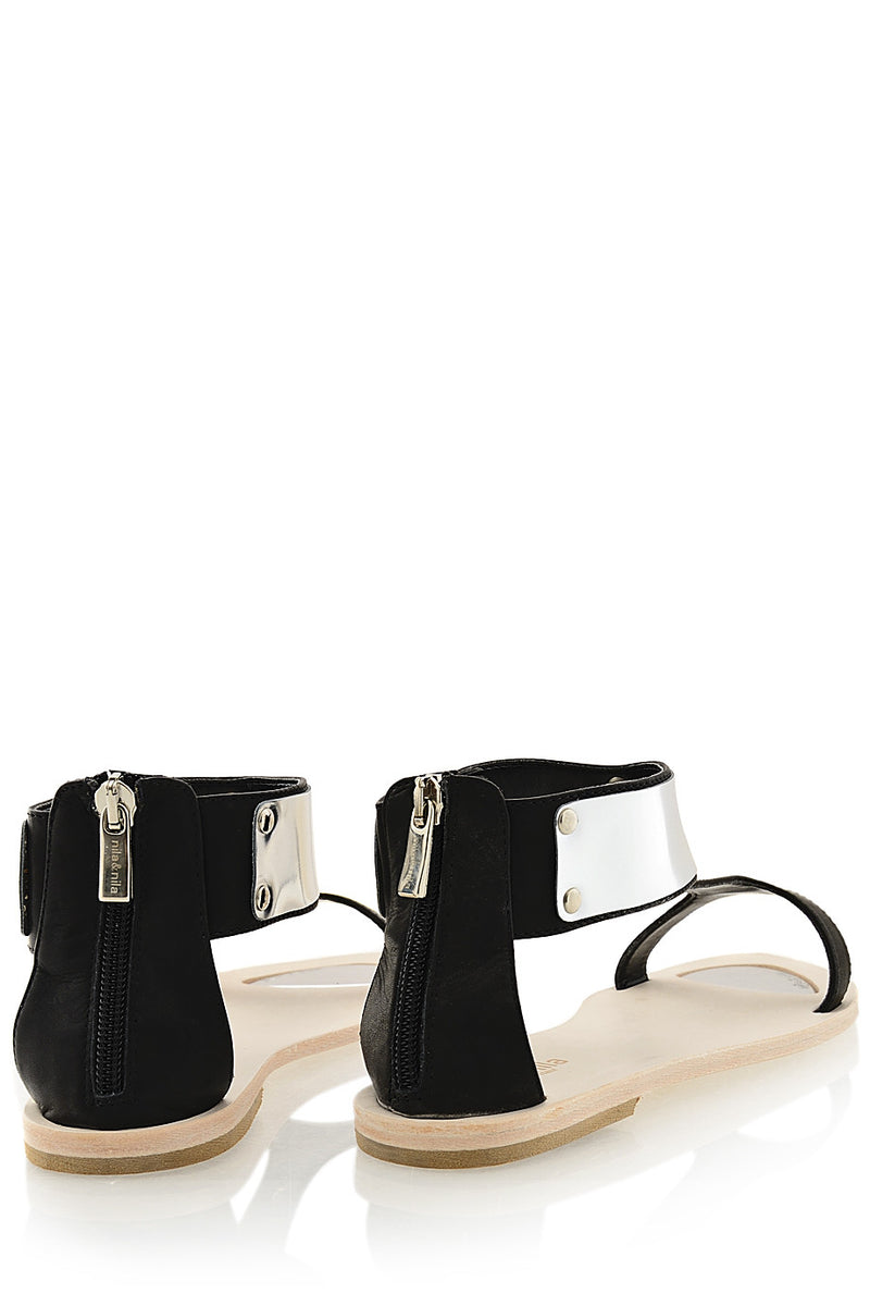 JUNO Black Leather Sandals