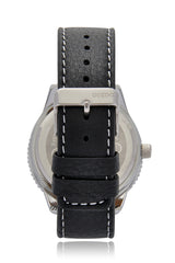 C3844 Silver Wheel Black Leather Watch
