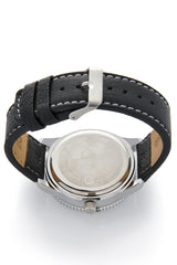 C3844 Silver Wheel Black Leather Watch