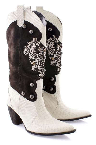 JESSICA White Leather Cowboy Boots