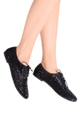 TANIA Black Lace Up Flat Shoes