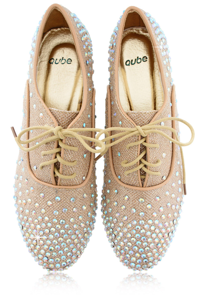 TANIA Champagne Lace Up Flat Shoes
