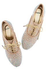 TANIA Champagne Lace Up Flat Shoes