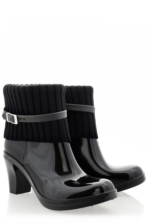 SARLOT Black Heeled Rubber Ankle Boots