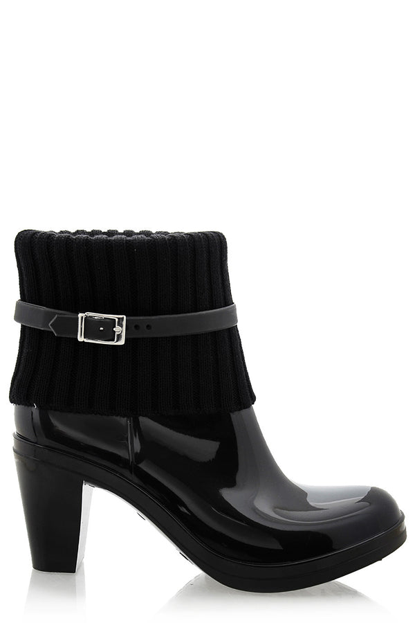 SARLOT Black Heeled Rubber Ankle Boots