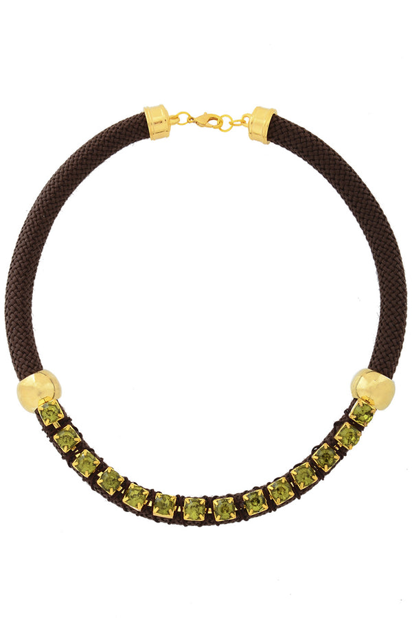 NIRA Green Brown Crystal Cord Necklace
