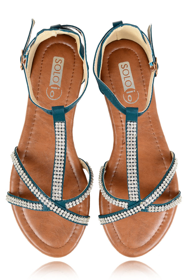 SPIDER Petrol Sandals with Crystals