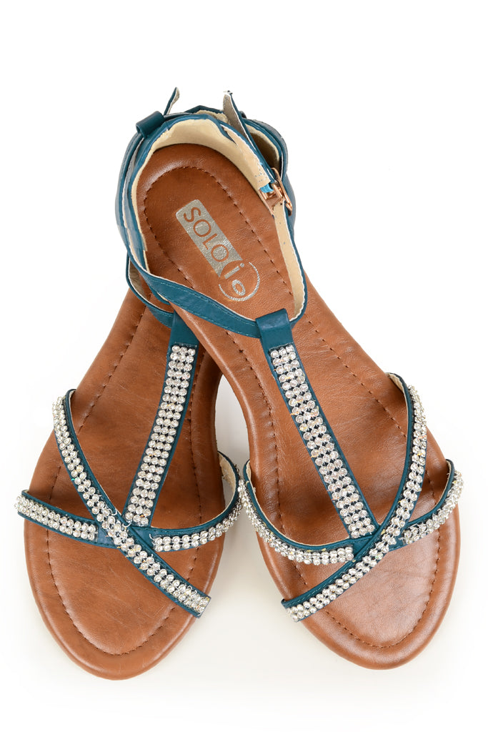 SPIDER Petrol Sandals with Crystals