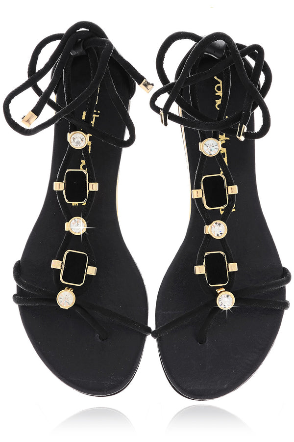 LUCILLE Black Crystal Sandals