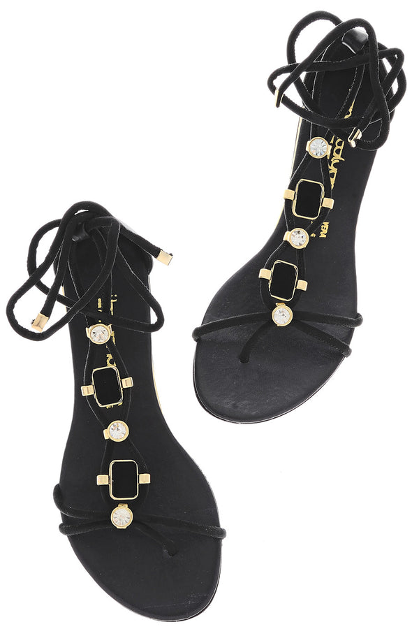 LUCILLE Black Crystal Sandals
