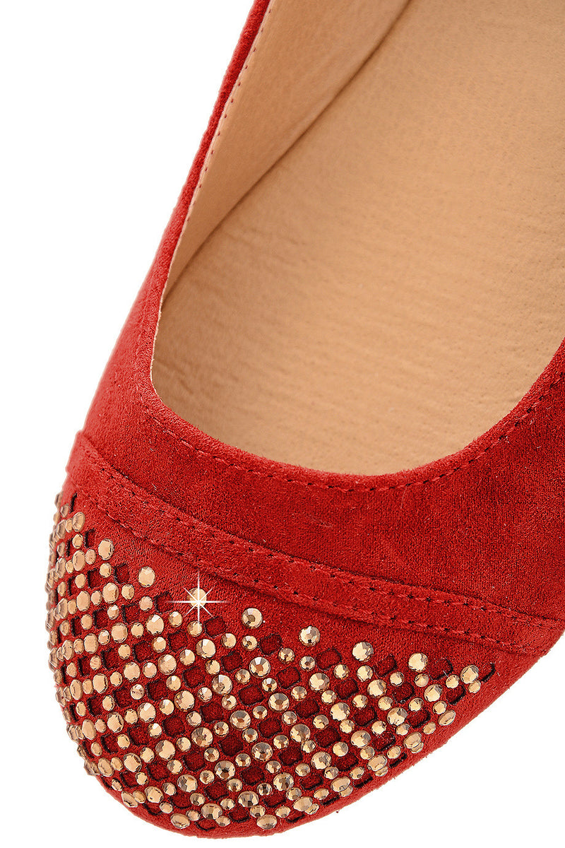 SANDRINE Red Studded Toe Ballerinas