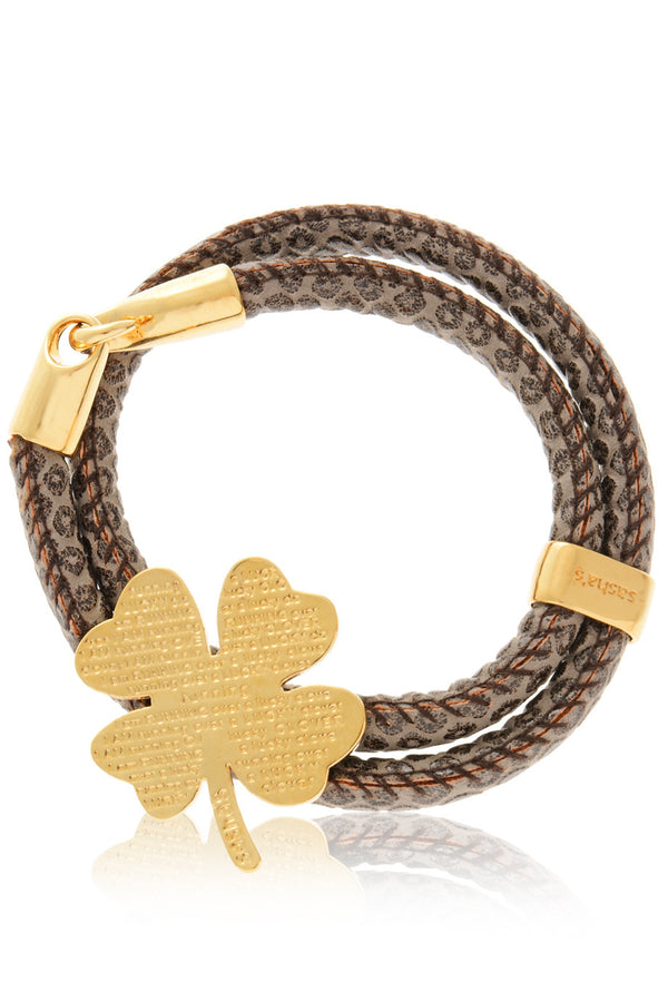 LUCKY CLOVER Snake Brown Leather Bracelet