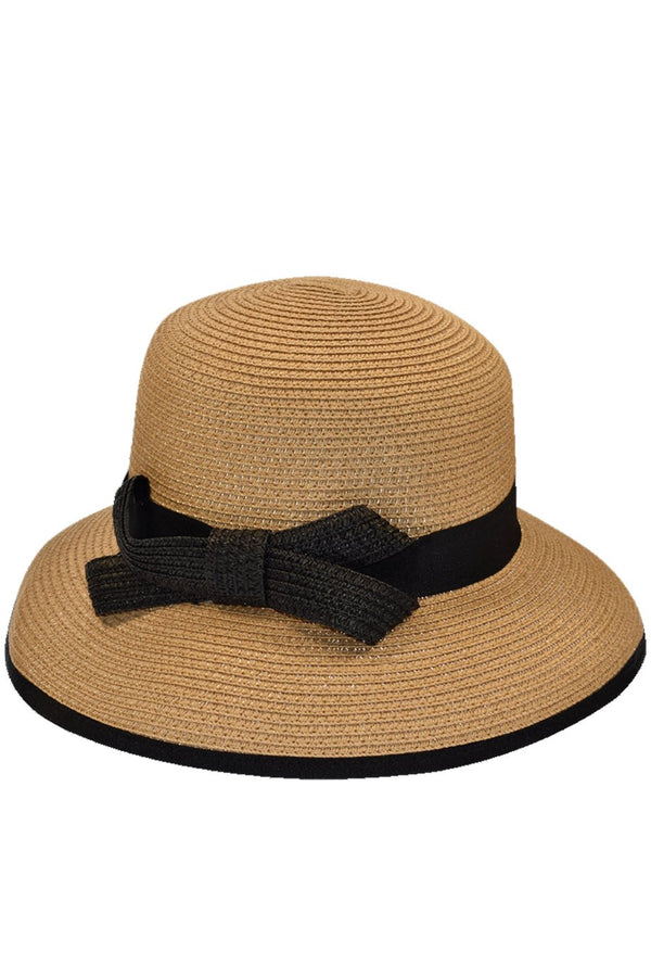 Μπεζ Ψάθινο Καπέλο με Μαύρη Κορδέλα | Γυναικεία Καπέλα Παραλίας - Elodie