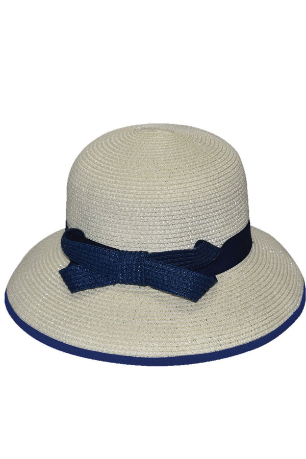 Λευκό Ψάθινο Καπέλο με Μπλε Κορδέλα | Γυναικεία Καπέλα Παραλίας - Elodie