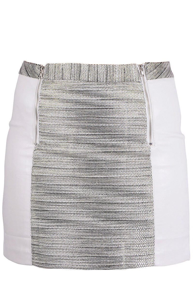 ALIA White Silver Metallic Mini Skirt