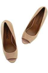TIMELESS - MELLIE Nude Patent Peep Toe Wedges - Women Shoes - Heels