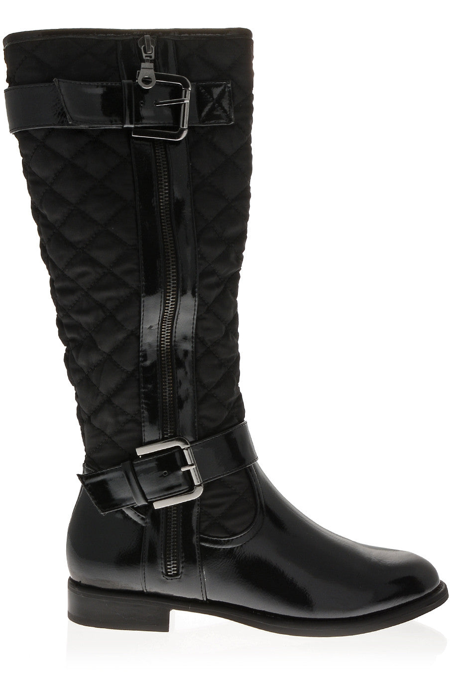 High boots - Crumpled shiny fabric & patent calfskin, black — Fashion