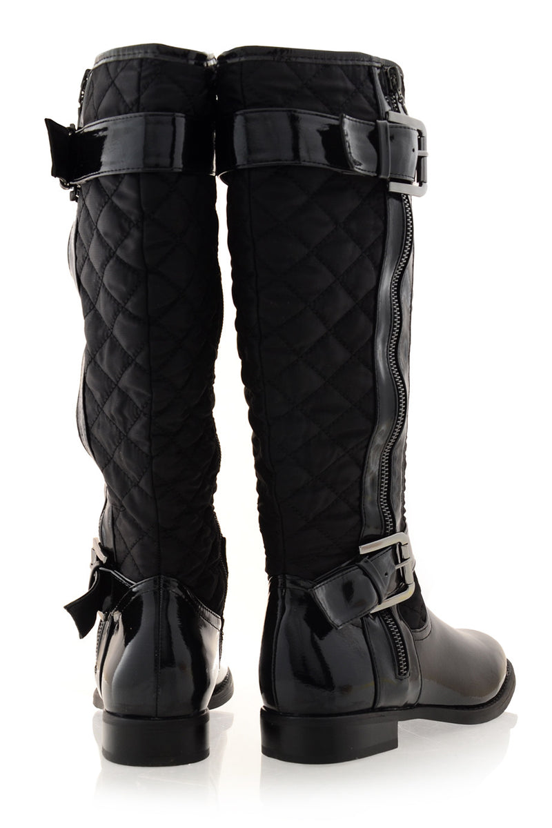 PAVIA Black Patent Quilted Knee-High Boots