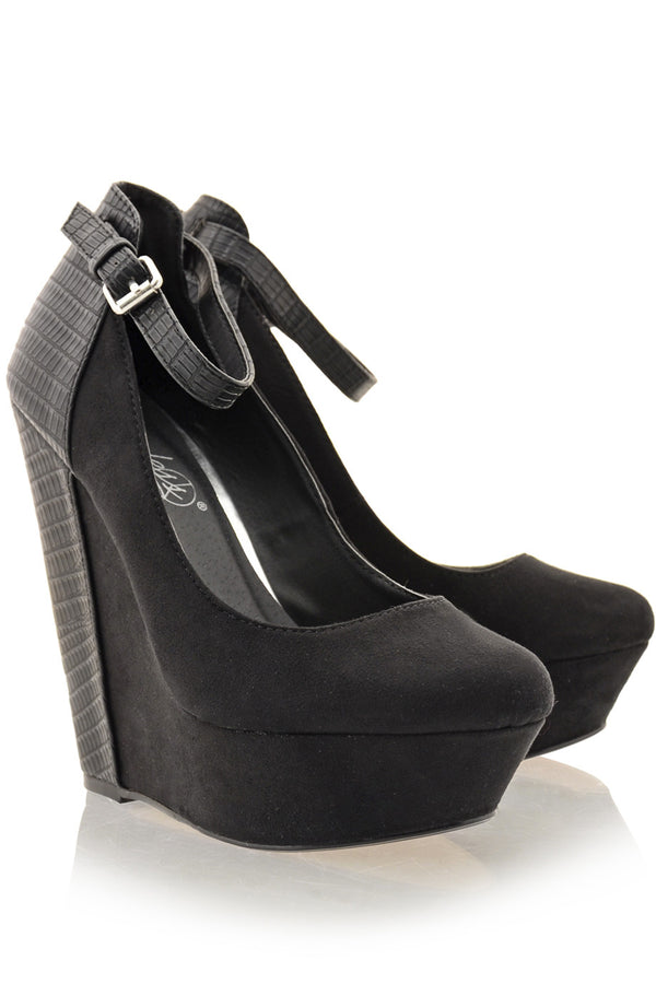 AMICE Black Ankle Strap Wedges