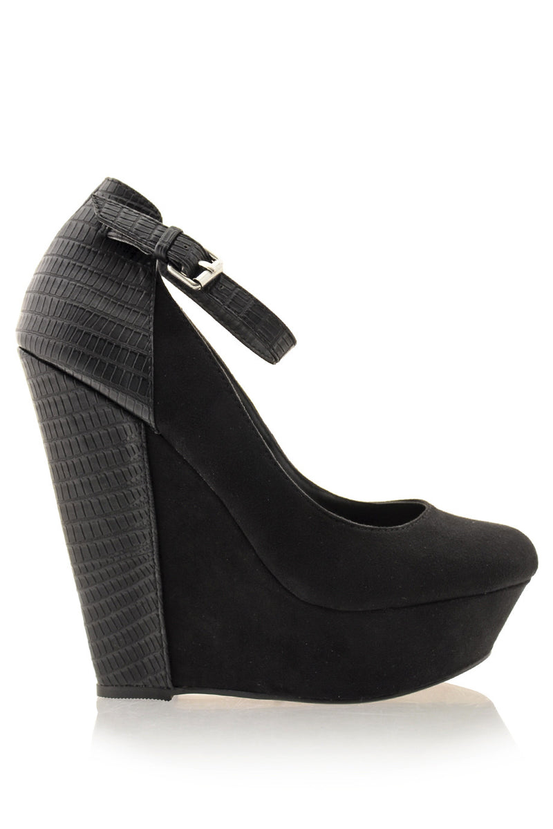 AMICE Black Ankle Strap Wedges