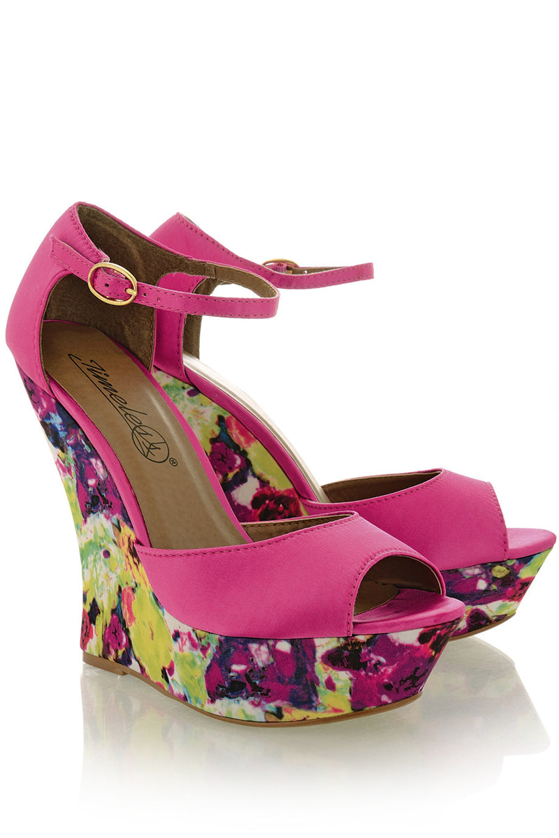 BLOSSOMS Fuchsia Ankle Strap Wedges