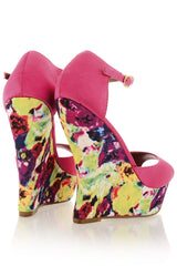 BLOSSOMS Fuchsia Ankle Strap Wedges