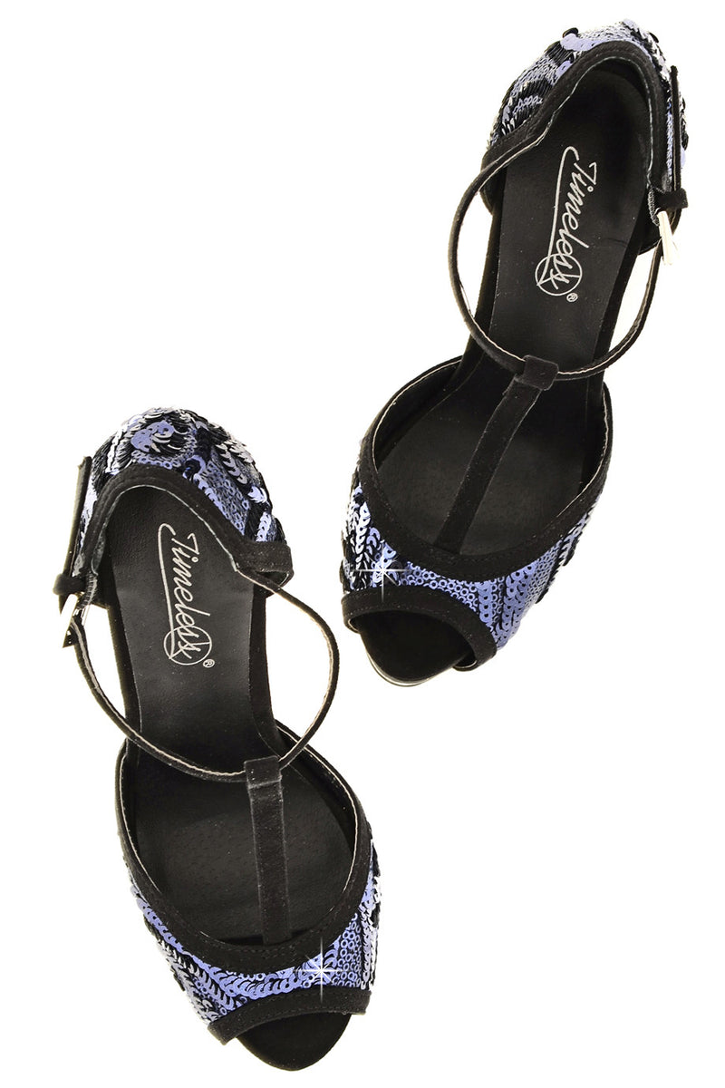 PHYLLIS Dark Blue Sequin Heeled Sandals