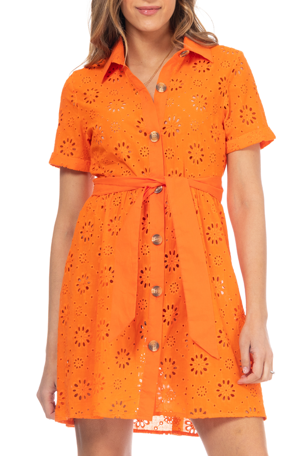 Πορτοκαλί Φόρεμα με Διάτρητα κεντήματα | Γυναικεία Ρούχα - Φορέματα - Andrea Bonetti