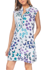Μπλε Μωβ Αμάνικο Εμπριμέ Φόρεμα με Πεταλούδες | Γυναικεία Ρούχα - Φορέματα - Elodie