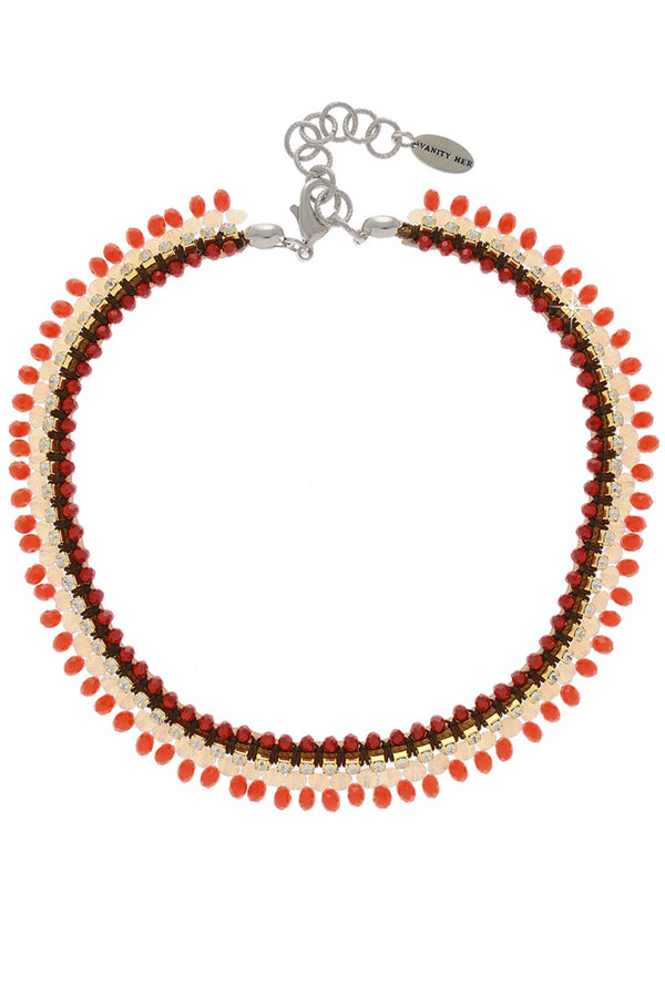 DONELLA Coral Woven Crystal Necklace