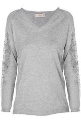 SIBILA Grey Lace Sleeve Sweater